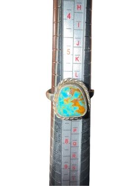 Turquoise Accent Silver-Tone Ring - Blue-Green Stone